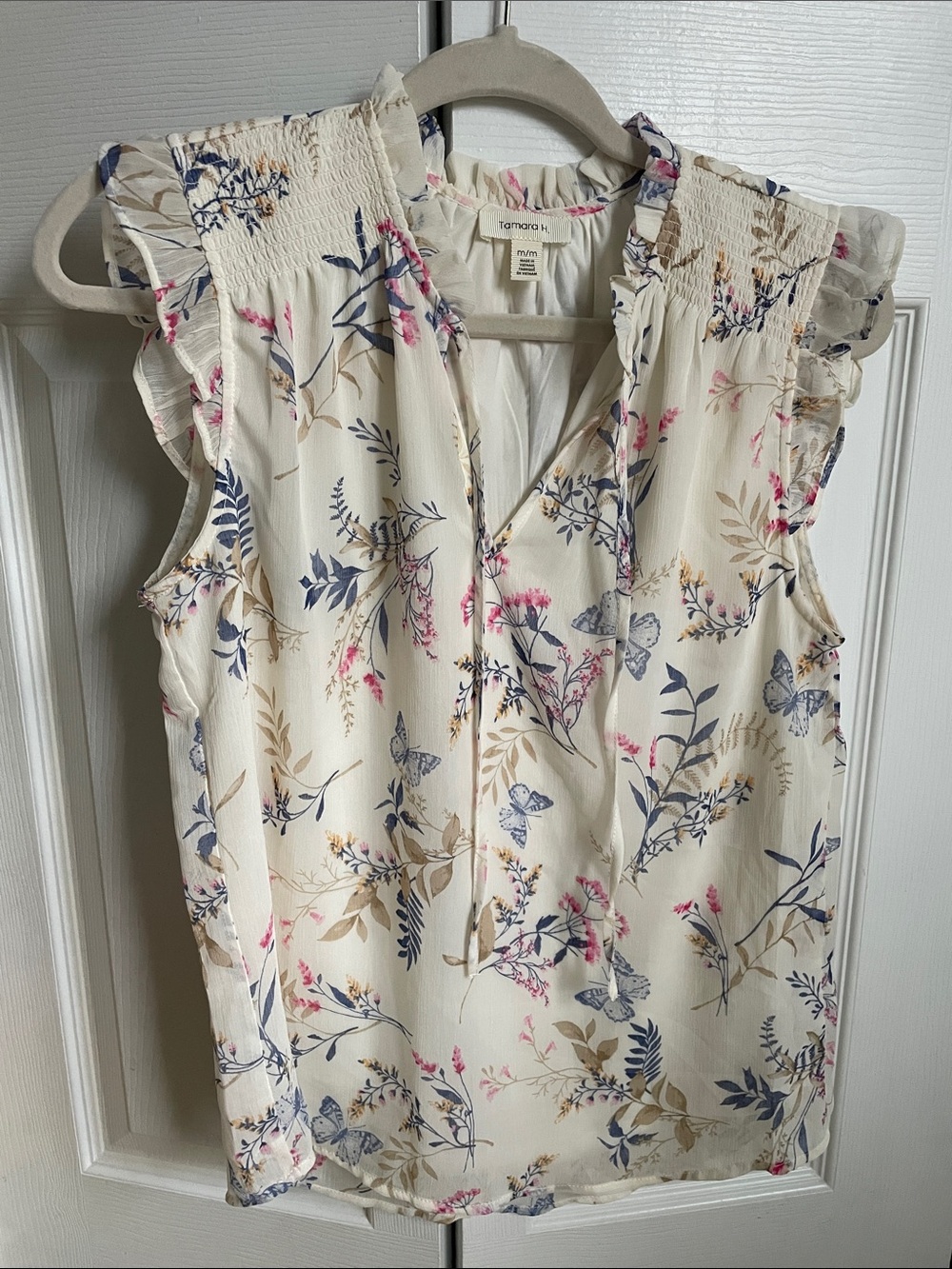 Cream Floral Ruffle Shoulder Camisole